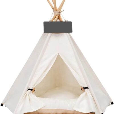 Pet Teepee Dog & Puppy Cat Tents  Bed Portable Houses with Thick Cushion for Pets Up to 20lbs